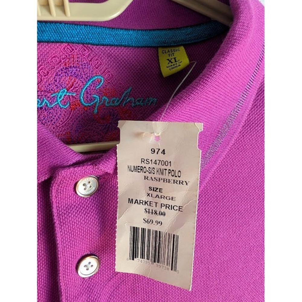 ROBERT GRAHAM Pique Polo Shirt Mens XL Magenta Pink‎ Short Sleeve NWT - Picture 7 of 8